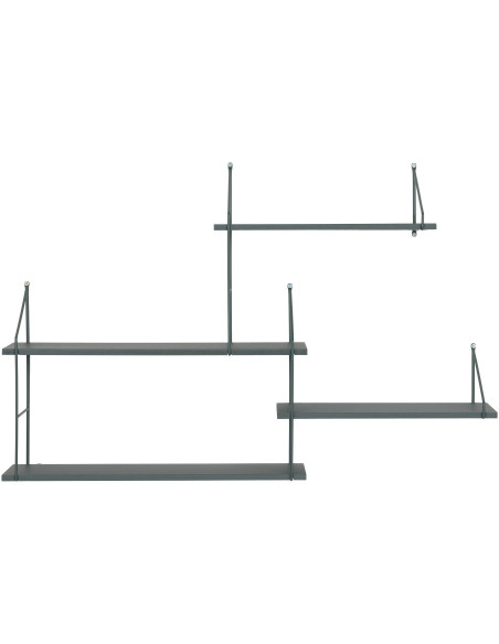 Grande Étagère murale asymétrique 4 niveaux Bois de paulownia Vert Métal Noir Harlem 