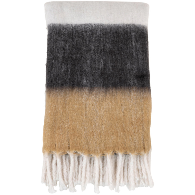 Plaid 130x170 cm laine mélangée dégradé écru noir camel Sintra 