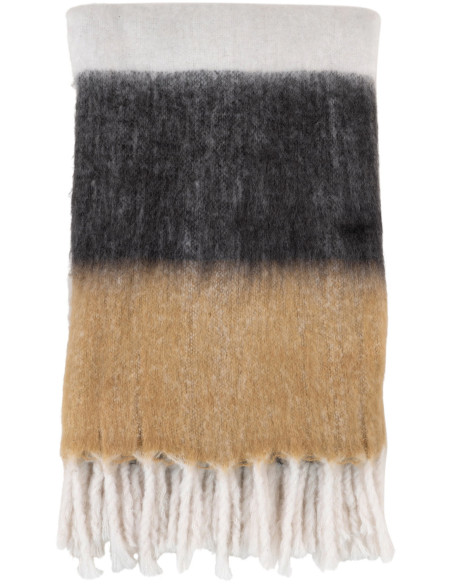 Plaid 130x170 cm laine mélangée dégradé écru noir camel Sintra 