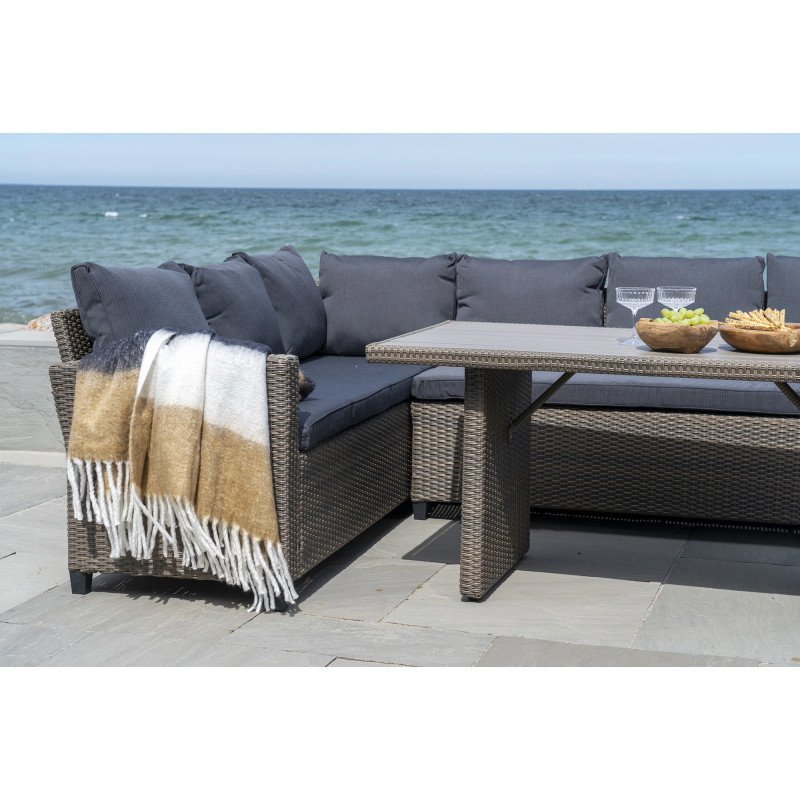 Plaid 130x170 cm laine mélangée dégradé écru noir camel Sintra 