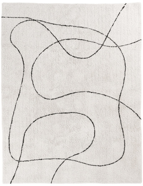 Grand Tapis moderne abstrait Rectangulaire 160x230 Coton Beige Noir Motif lignes Tampa 