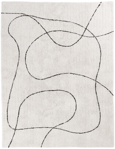 Grand Tapis moderne abstrait Rectangulaire 160x230 Coton Beige Noir Motif lignes Tampa 