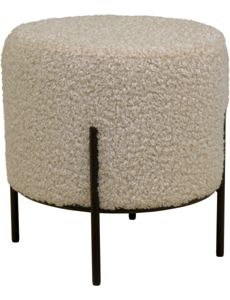 Pouf moderne bouclette Rond Tissu Gris Bouclé Métal Noir Bois de pin Alford 