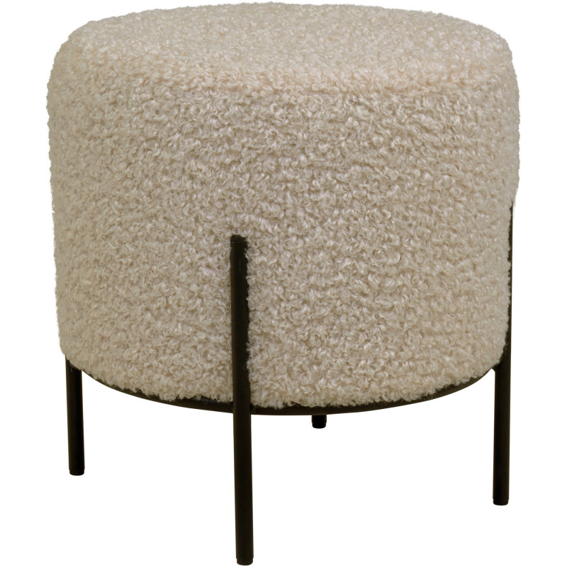 Pouf moderne bouclette Rond Tissu Gris Bouclé Métal Noir Bois de pin Alford 