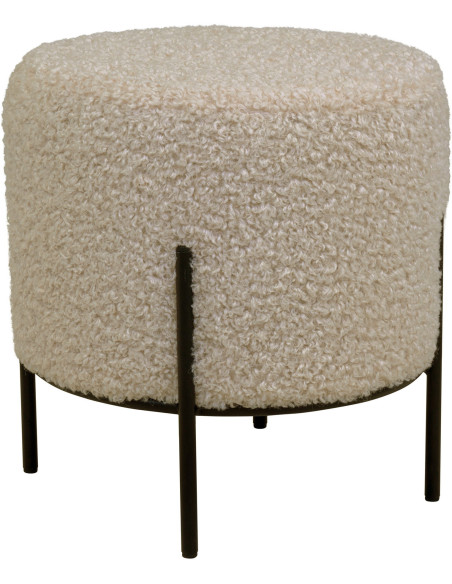 Pouf moderne bouclette Rond Tissu Gris Bouclé Métal Noir Bois de pin Alford 