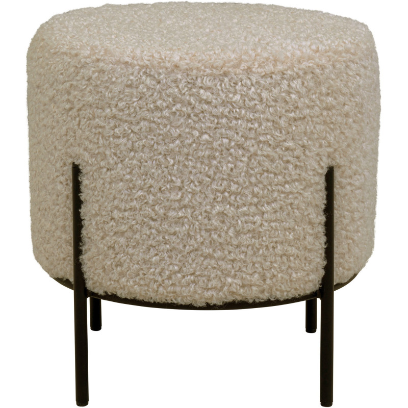 Pouf moderne bouclette Rond Tissu Gris Bouclé Métal Noir Bois de pin Alford 