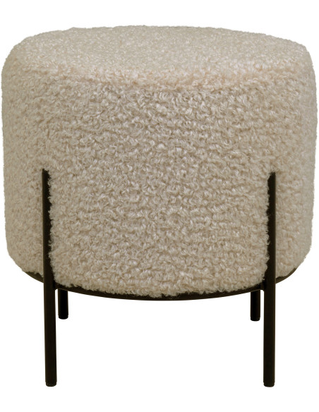 Pouf moderne bouclette Rond Tissu Gris Bouclé Métal Noir Bois de pin Alford 