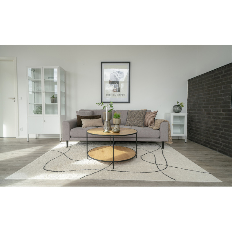 Table basse moderne Ronde 1 étagère Métal Noir Panneau de particules Feuille de mélamine Naturel Effet chêne Vita 
