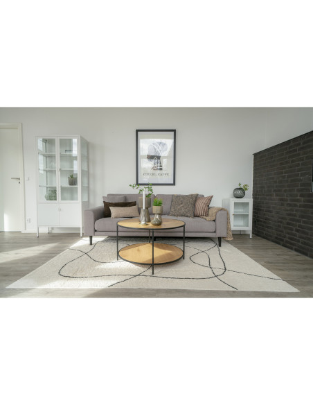 Table basse moderne Ronde 1 étagère Métal Noir Panneau de particules Feuille de mélamine Naturel Effet chêne Vita 