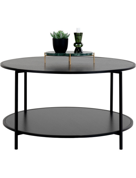 Table basse moderne Ronde 1 étagère Métal Panneau de particules Feuille de mélamine Noir Vita 