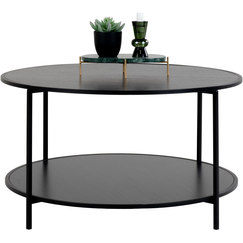 Table basse moderne Ronde 1 étagère Métal Panneau de particules Feuille de mélamine Noir Vita 