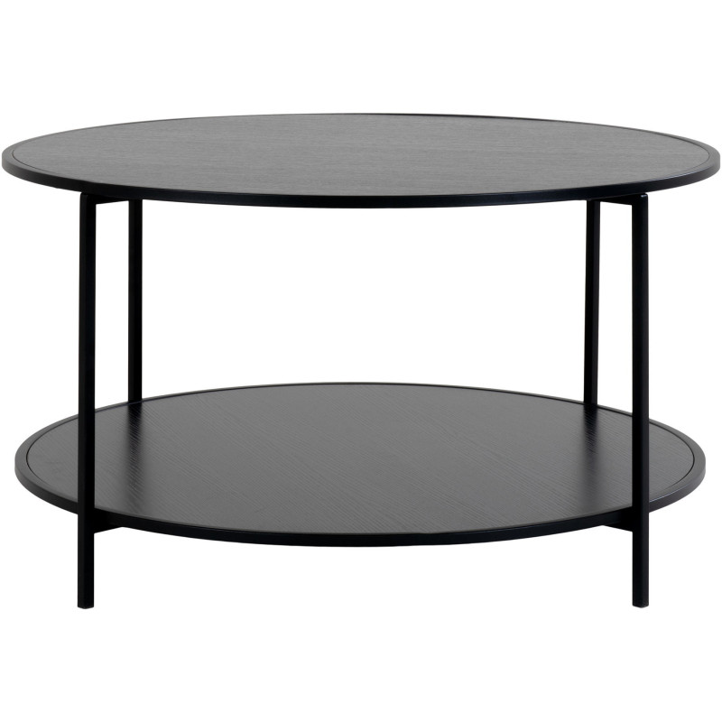 Table basse moderne Ronde 1 étagère Métal Panneau de particules Feuille de mélamine Noir Vita 