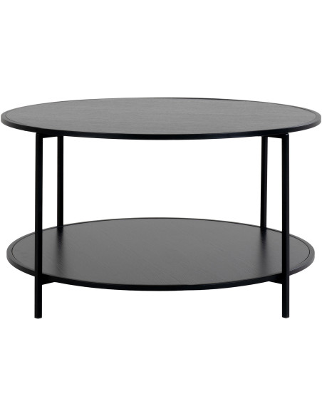 Table basse moderne Ronde 1 étagère Métal Panneau de particules Feuille de mélamine Noir Vita 