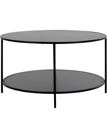 Table basse moderne Ronde 1 étagère Métal Panneau de particules Feuille de mélamine Noir Vita 