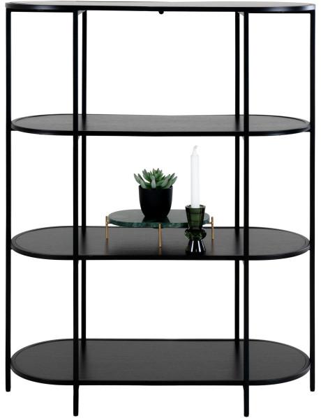 Petite Étagère moderne arrondie 4 niveaux Métal Panneau de particules Feuille de mélamine Noir Vita 