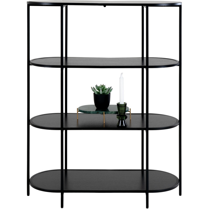 Petite Étagère moderne arrondie 4 niveaux Métal Panneau de particules Feuille de mélamine Noir Vita 