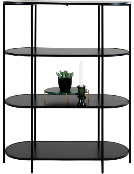 Petite Étagère moderne arrondie 4 niveaux Métal Panneau de particules Feuille de mélamine Noir Vita 
