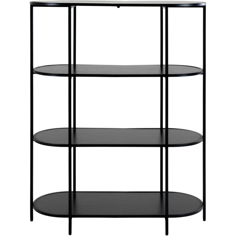 Petite Étagère moderne arrondie 4 niveaux Métal Panneau de particules Feuille de mélamine Noir Vita 
