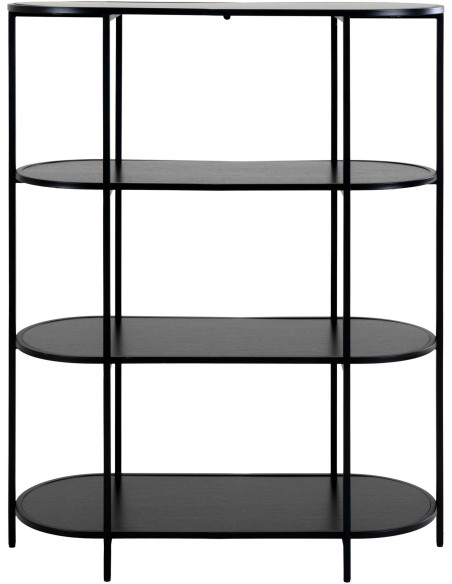 Petite Étagère moderne arrondie 4 niveaux Métal Panneau de particules Feuille de mélamine Noir Vita 