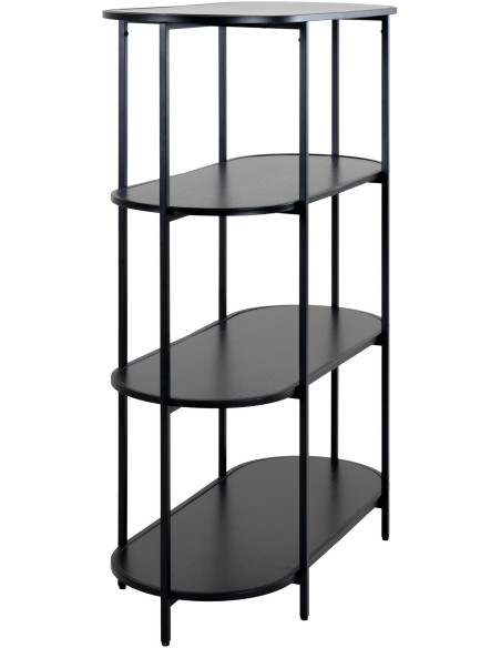 Petite Étagère moderne arrondie 4 niveaux Métal Panneau de particules Feuille de mélamine Noir Vita 