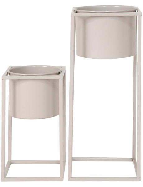 Cache pot moderne sur pied Rond Métal Gris Marla (Lot de 2) 