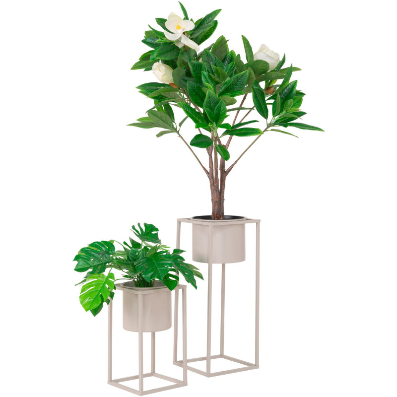 Cache pot moderne sur pied Rond Métal Gris Marla (Lot de 2) 