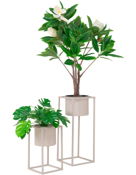 Cache pot moderne sur pied Rond Métal Gris Marla (Lot de 2) 