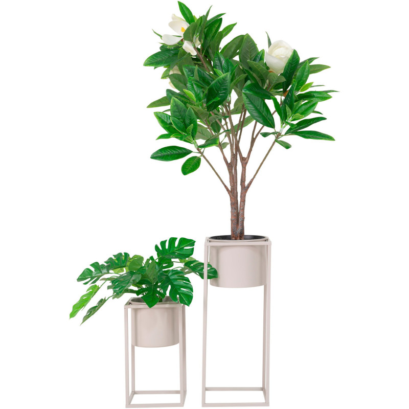 Cache pot moderne sur pied Rond Métal Gris Marla (Lot de 2) 