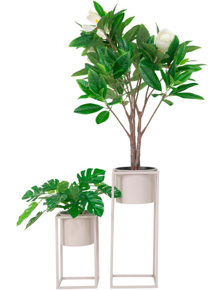 Cache pot moderne sur pied Rond Métal Gris Marla (Lot de 2) 