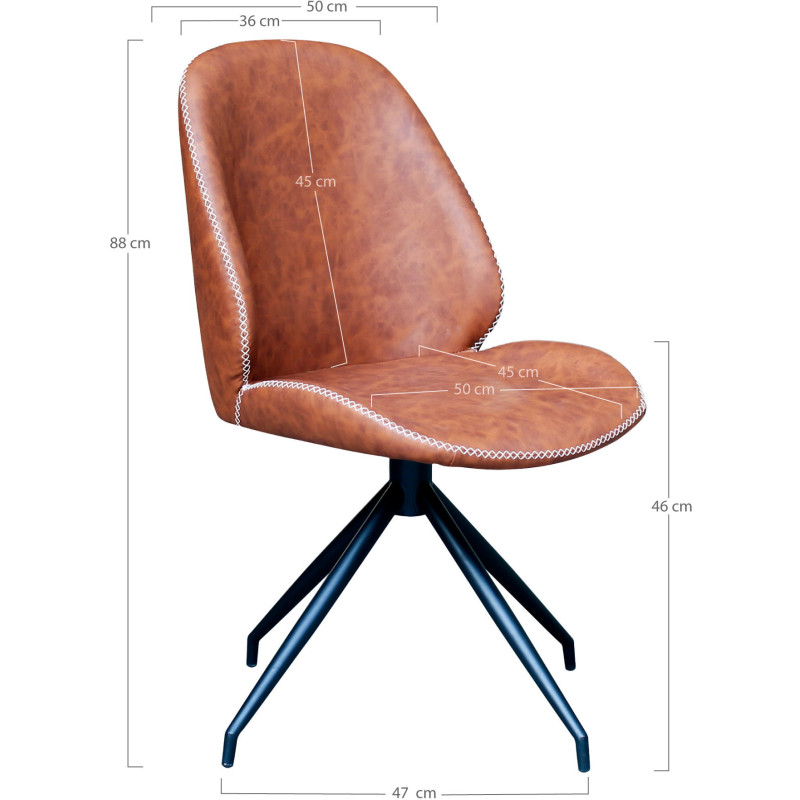 Chaise moderne pivotante Polyuréthane Marron Vieilli Métal Noir Monte Carlo (Lot de 2) 