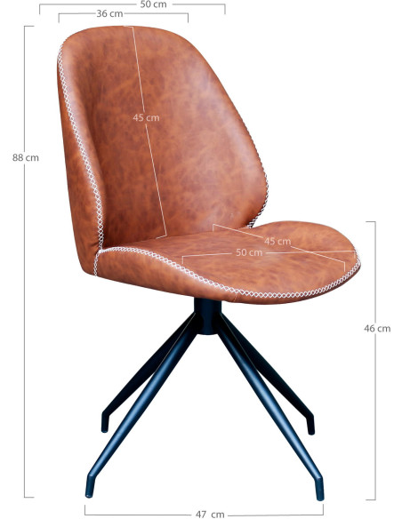 Chaise moderne pivotante Polyuréthane Marron Vieilli Métal Noir Monte Carlo (Lot de 2) 