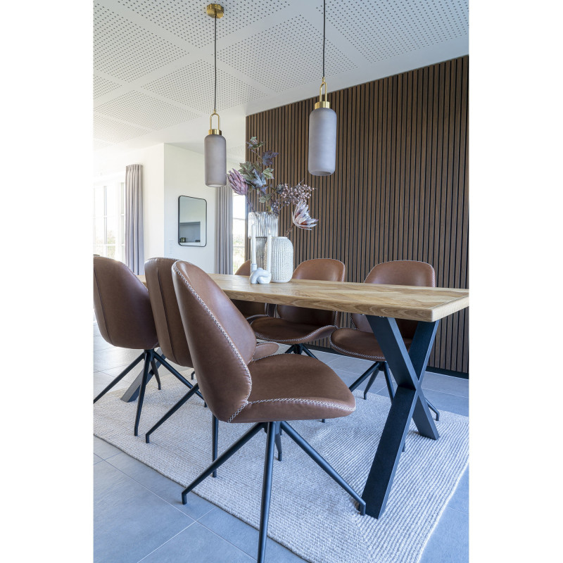 Chaise moderne pivotante Polyuréthane Marron Vieilli Métal Noir Monte Carlo (Lot de 2) 