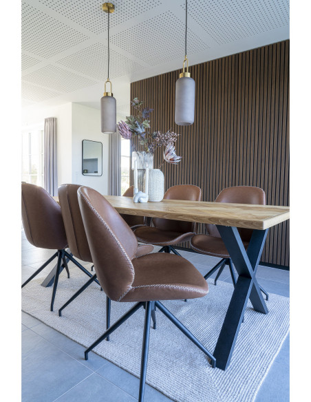 Chaise moderne pivotante Polyuréthane Marron Vieilli Métal Noir Monte Carlo (Lot de 2) 