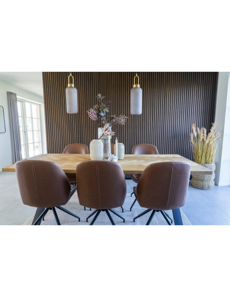 Chaise moderne pivotante Polyuréthane Marron Vieilli Métal Noir Monte Carlo (Lot de 2) 