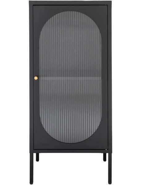 Petit Buffet vitrine moderne Bas 1 porte Métal Noir Verre ondulé Semi-transparent Adélaïde 