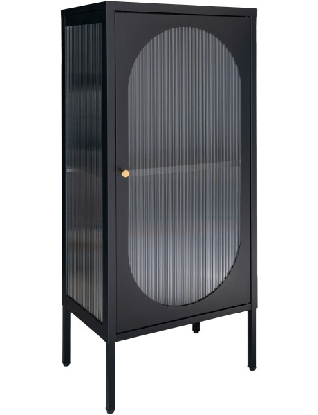 Petit Buffet vitrine moderne Bas 1 porte Métal Noir Verre ondulé Semi-transparent Adélaïde 