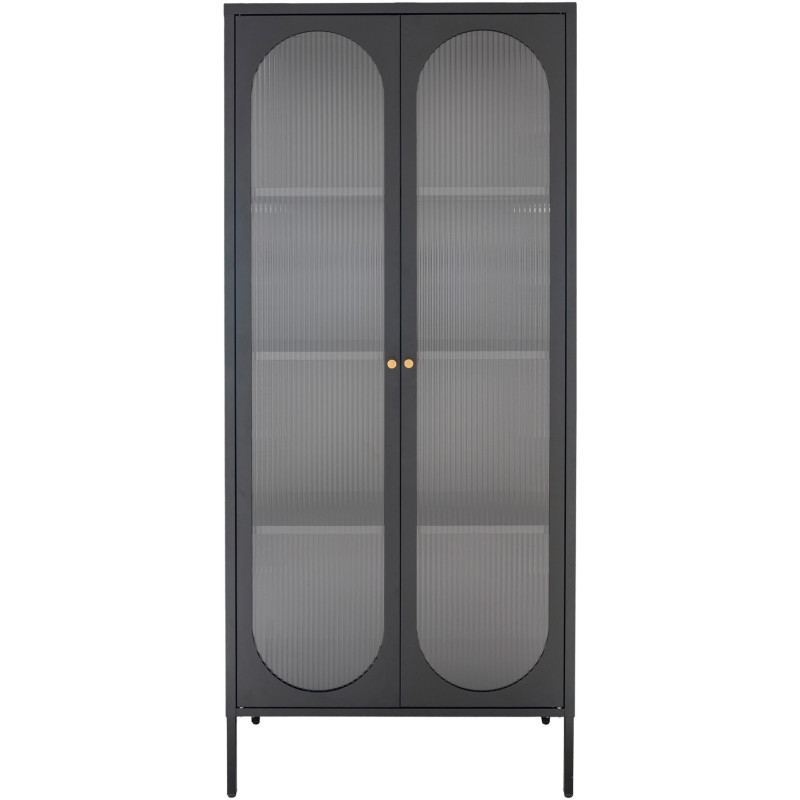 Vitrine 2 portes verre ondulé 180 cm métal noir Adelaide 