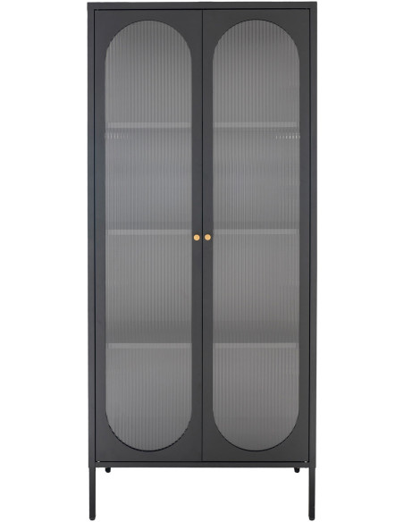 Vitrine 2 portes verre ondulé 180 cm métal noir Adelaide 
