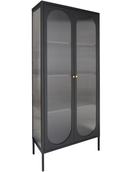Vitrine 2 portes verre ondulé 180 cm métal noir Adelaide