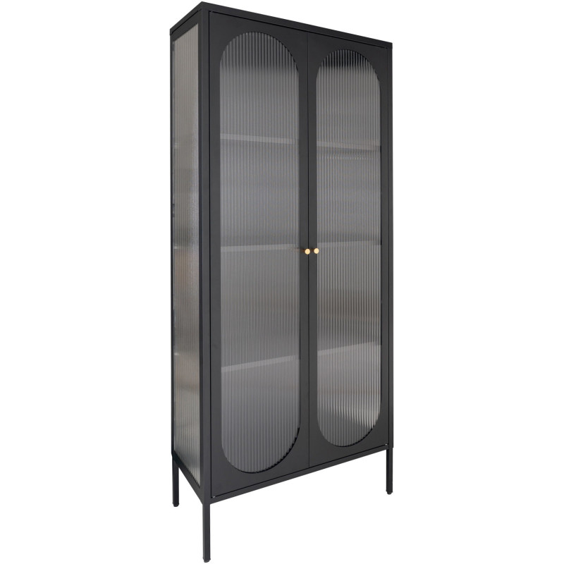 Vitrine 2 portes verre ondulé 180 cm métal noir Adelaide