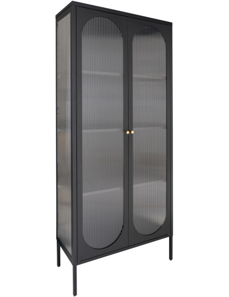Vitrine 2 portes verre ondulé 180 cm métal noir Adelaide