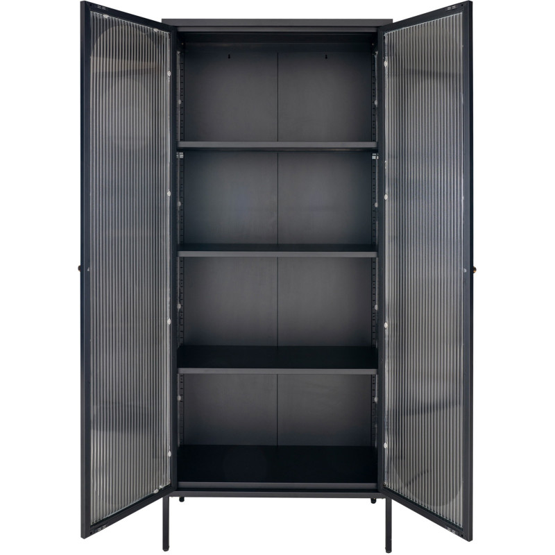 Vitrine 2 portes verre ondulé 180 cm métal noir Adelaide 