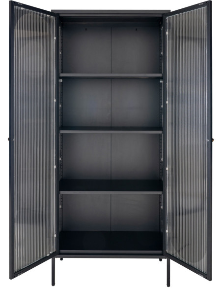 Vitrine 2 portes verre ondulé 180 cm métal noir Adelaide 