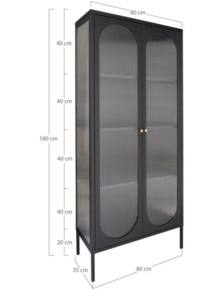 Vitrine 2 portes verre ondulé 180 cm métal noir Adelaide 