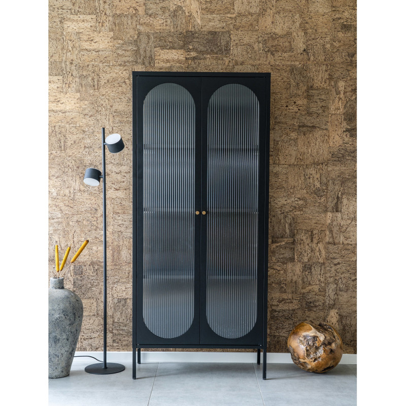 Vitrine 2 portes verre ondulé 180 cm métal noir Adelaide 