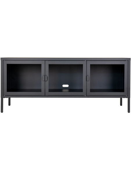Meuble télé moderne 3 portes Métal Noir Verre Transparent Brisbane 