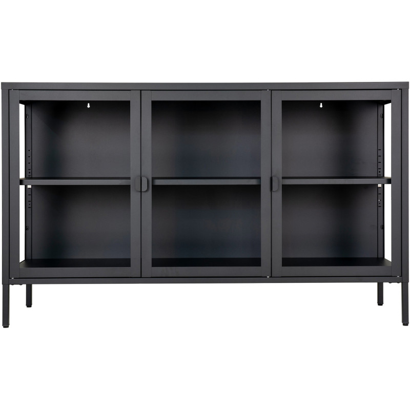 Buffet vitrine 3 portes verre 140 cm métal noir Brisbane 
