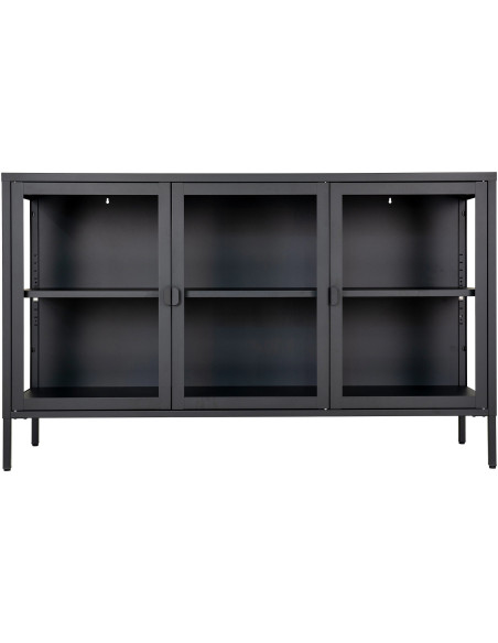Buffet vitrine 3 portes verre 140 cm métal noir Brisbane 