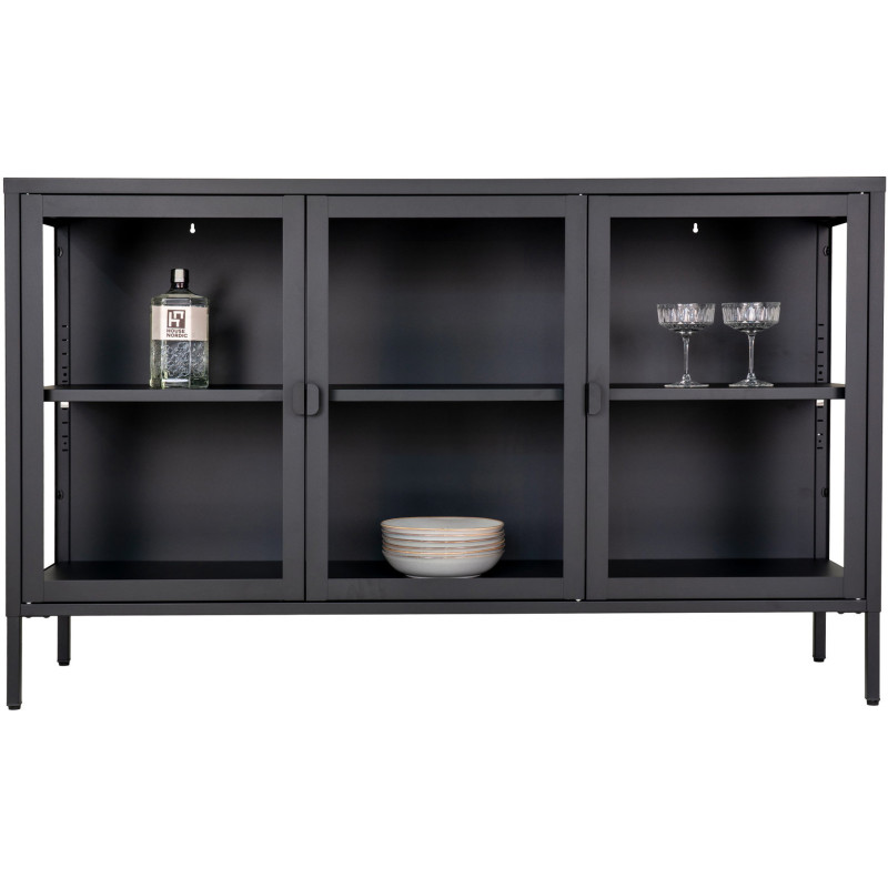 Buffet vitrine 3 portes verre 140 cm métal noir Brisbane 