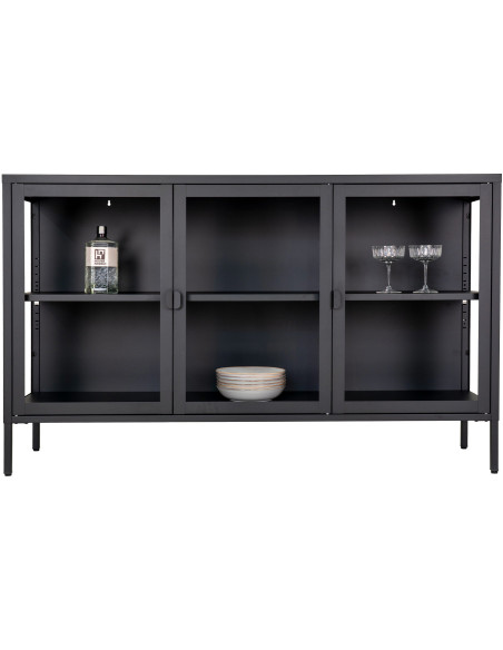 Buffet vitrine 3 portes verre 140 cm métal noir Brisbane 